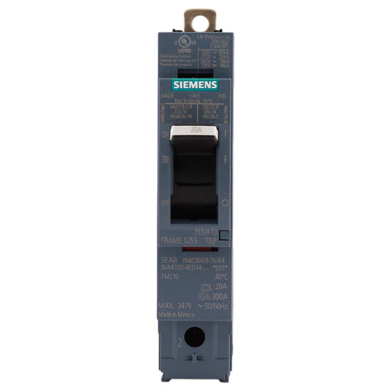 Siemens 3VA4120-4ED14-0AA0 20A 1-Pole Thermal Magnetic MCCB – Panelboard Mount – 600V
