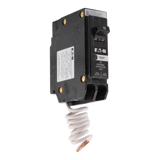 Eaton BRN115GF 15A 1-Pole GFCI Circuit Breaker – Plug-On (Pigtail Neutral) – 120V