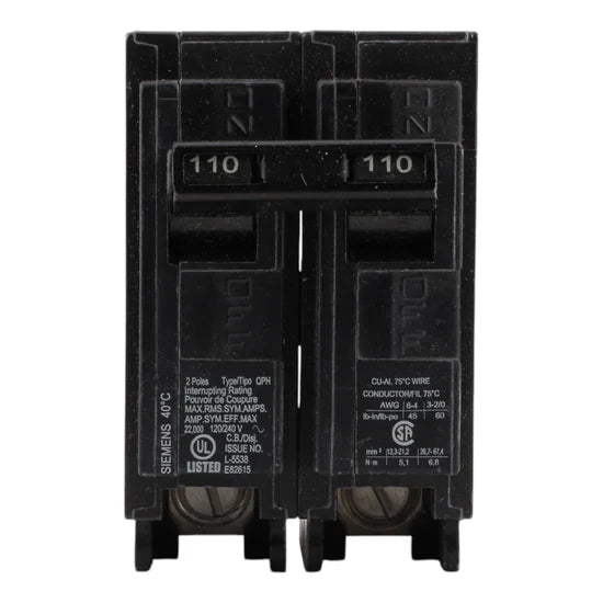 Siemens Q2110H 110A 2-Pole Thermal-Magnetic Circuit Breaker – Plug-In – 120/240V