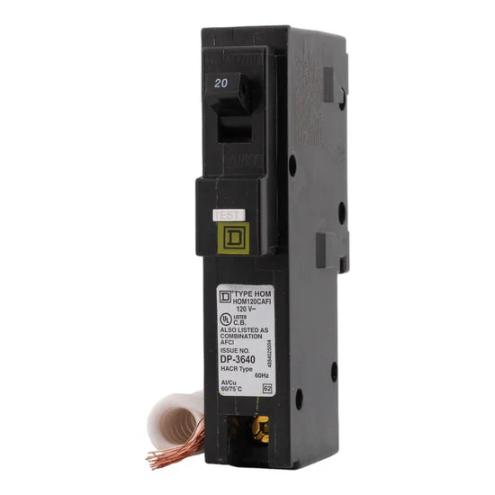 Square D HOM120CAFI 20A 1-Pole Combination Arc-Fault (AFCI) Circuit Breaker – Pigtail Neutral – 120V