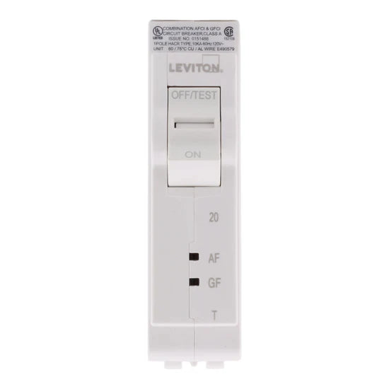 Leviton LB120-DFT 20A 1-Pole Dual Function AFCI/GFCI Circuit Breaker – Plug-On Neutral – 120V