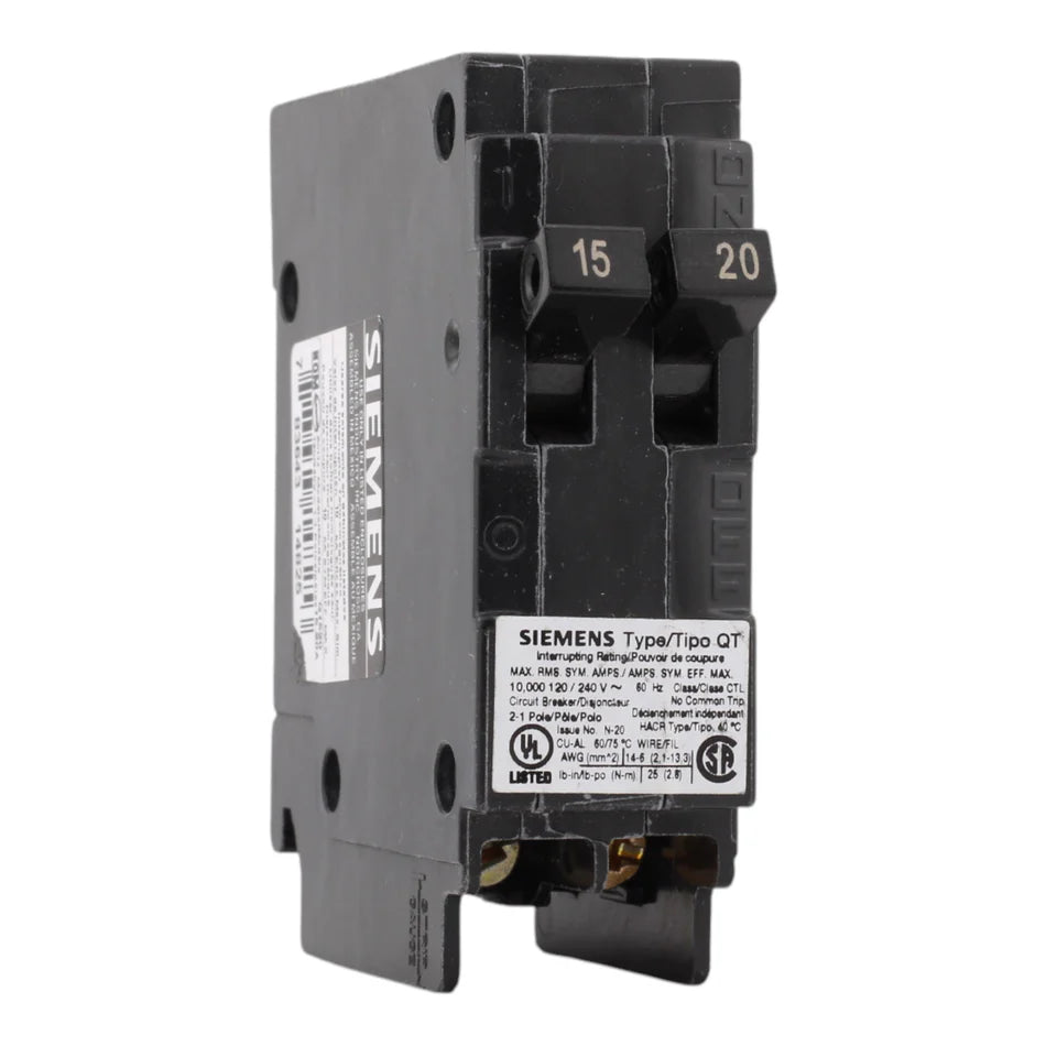 Siemens Q1520 15/20A 120V Duplex Thermal Magnetic Circuit Breaker – Type QT