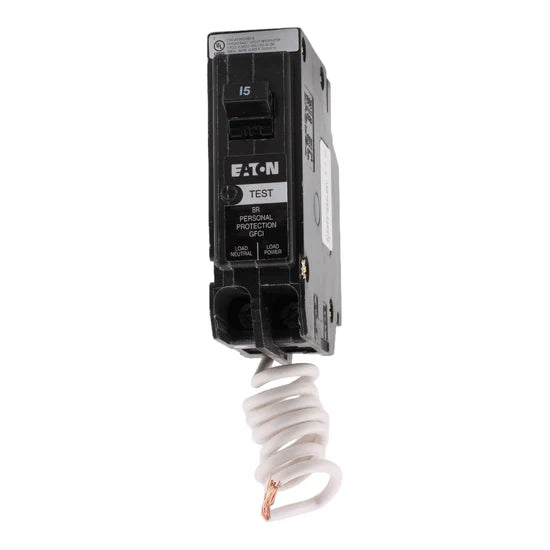 Eaton BRN115GF 15A 1-Pole GFCI Circuit Breaker – Plug-On (Pigtail Neutral) – 120V