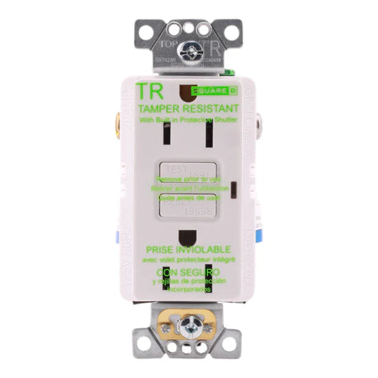 Schneider Electric SQR51101WH 15A 2-Pole GFCI Tamper Resistant Outlet – Flush Mount – 125V – White