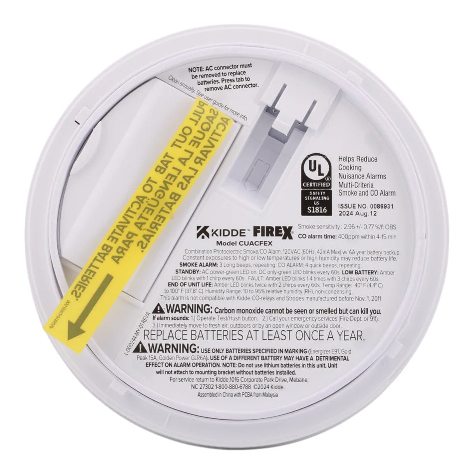 Kidde CUACFEX Hardwired Smoke & Carbon Monoxide Alarm – Photoelectric Sensor – AA Backup – White