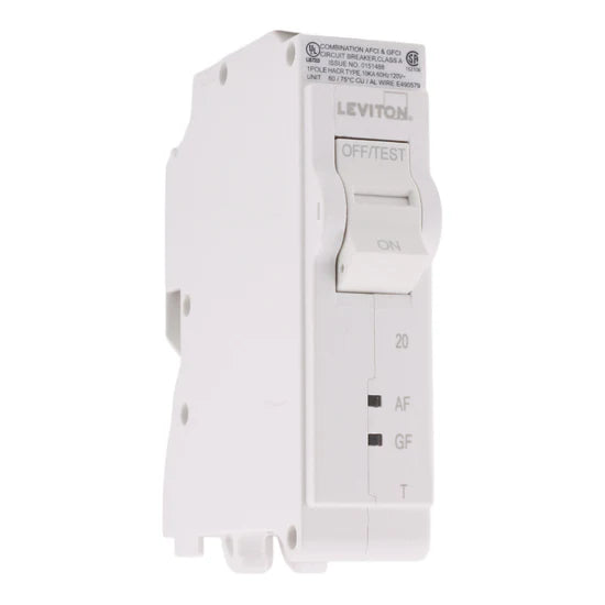 Leviton LB120-DFT 20A 1-Pole Dual Function AFCI/GFCI Circuit Breaker – Plug-On Neutral – 120V