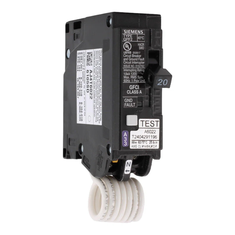 Siemens QF120A 20 Amp Single-Pole GFCI Circuit Breaker – Pigtail Neutral – 120V