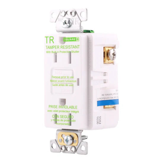 Schneider Electric SQR51101WH 15A 2-Pole GFCI Tamper Resistant Outlet – Flush Mount – 125V – White