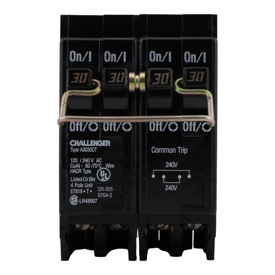 Challenger A3030CT 30/30A 4-Pole Quad Circuit Breaker – Plug-In – 120/240V AC