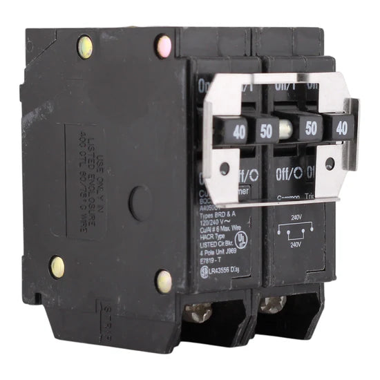 Eaton BQC240250 40A/50A 4-Pole Quadplex Thermal Magnetic Circuit Breaker – Plug-On – 120/240V