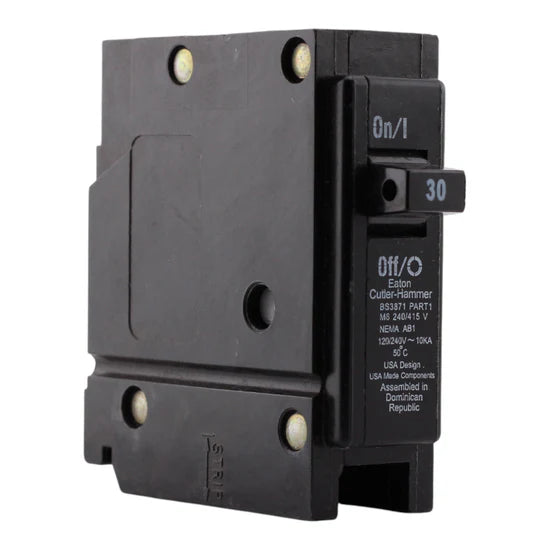 Eaton Quicklag HQP1030R6 30A 1-Pole Thermal Magnetic Circuit Breaker – Plug-On – 120/240V