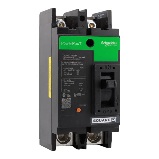 Square D PowerPacT QGP22100TM 100A 2-Pole Thermal Magnetic – Lug-In – 240V AC
