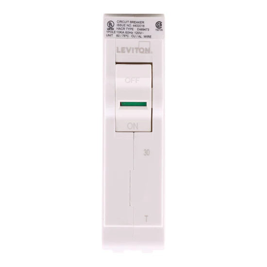 Leviton LB130-T 30A 1-Pole Standard Thermal Magnetic Breaker – Plug-On Neutral – 120/240V