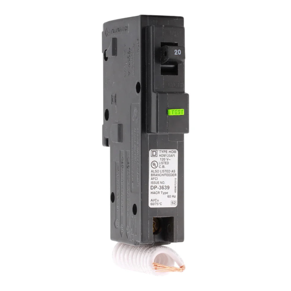 Square D HOM120AFI 20 Amp Single-Pole AFCI Circuit Breaker – Pigtail Neutral – 120V