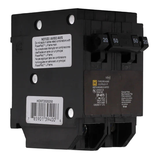 Square D HOMT2020250 20A/20A/50A Quad Tandem Circuit Breaker – Plug-In – 120/240V