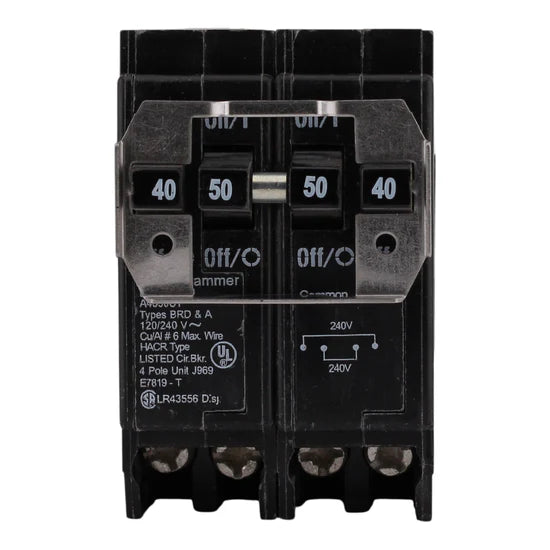 Eaton BQC240250 40A/50A 4-Pole Quadplex Thermal Magnetic Circuit Breaker – Plug-On – 120/240V