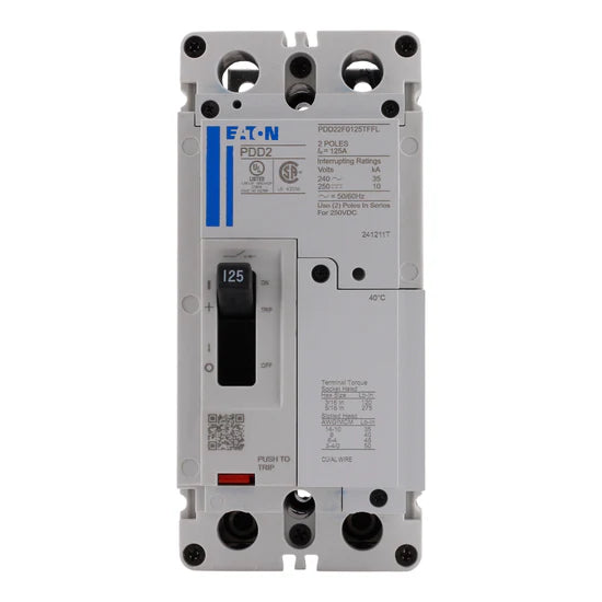 Eaton Power Defense PDD22F0125TFFL 125A 2P Molded Case Circuit Breaker – Bolt-On – 240V