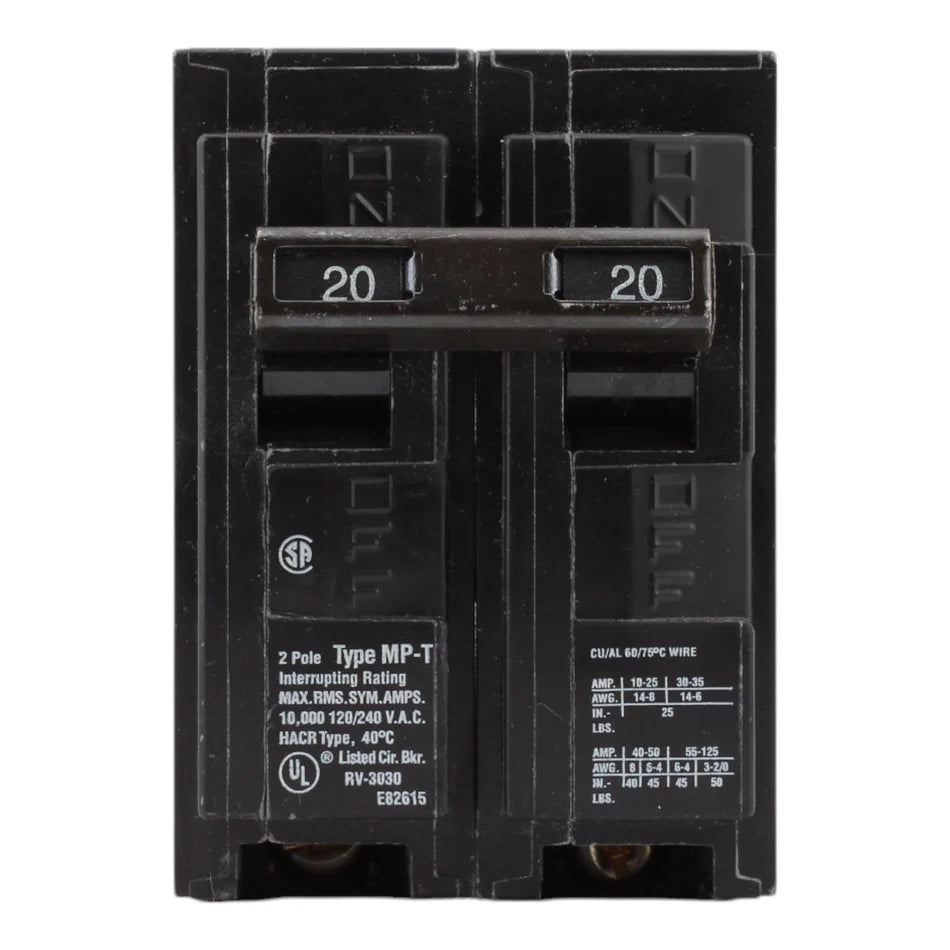 Murray MP220 20 Amp Double-Pole Miniature Circuit Breaker – Thermal Magnetic – 120/240V