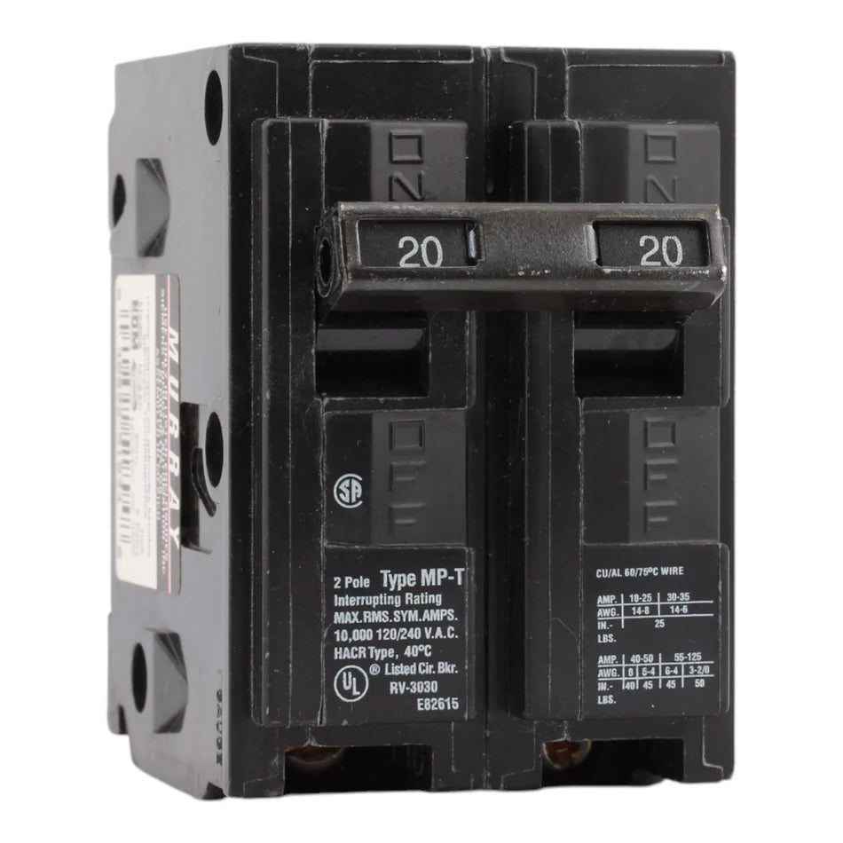 Murray MP220 20 Amp Double-Pole Miniature Circuit Breaker – Thermal Magnetic – 120/240V