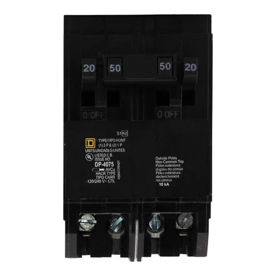 Square D HOMT2020250 20A/20A/50A Quad Tandem Circuit Breaker – Plug-In – 120/240V