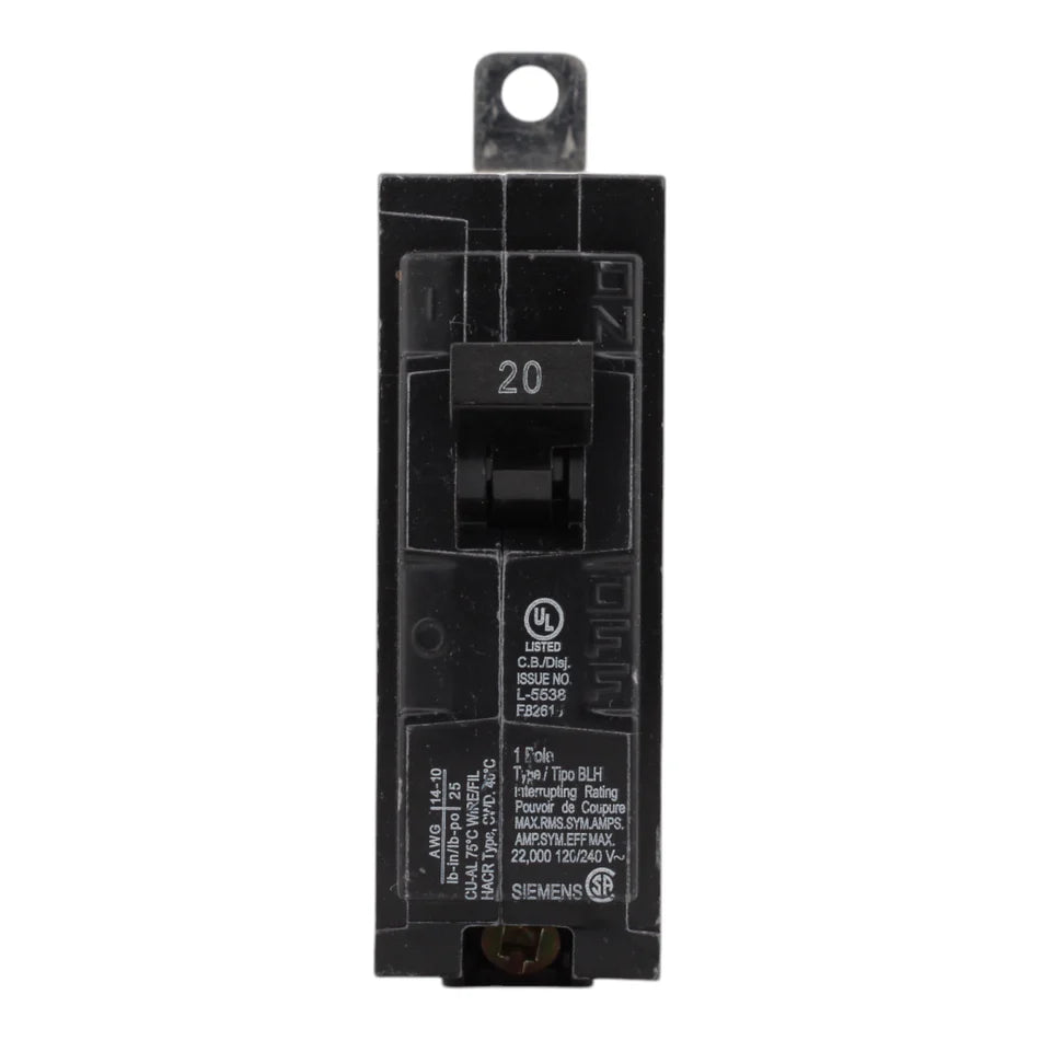 Siemens B120H 20A 120V 1-Pole Thermal Magnetic Circuit Breaker – Type BLH