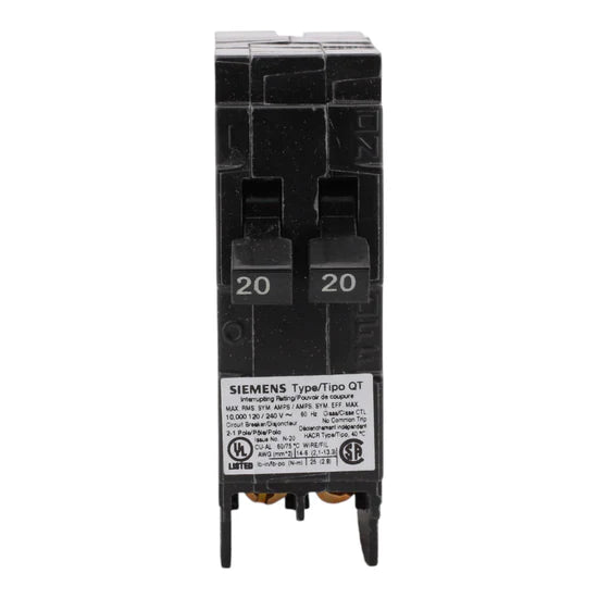 Siemens Q2020 20/20A 1-Pole Tandem Circuit Breaker – Plug-In – 120V