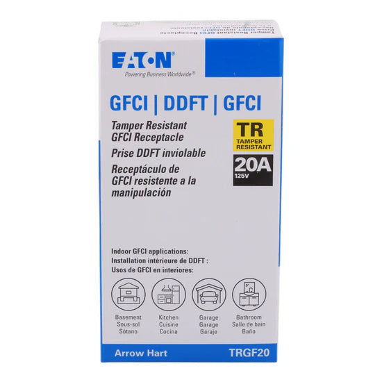 Eaton TRGF20W 20 Amp Slim Self-Test GFCI Receptacle – Back/Side Wire – 125V