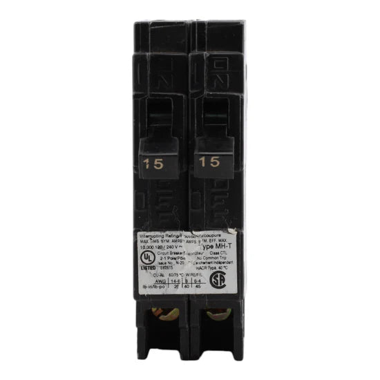 Murray MP1515 15A/15A 2-Pole Duplex Thermal-Magnetic Circuit Breaker – 1/2 Inch Width Per Pole – 120V