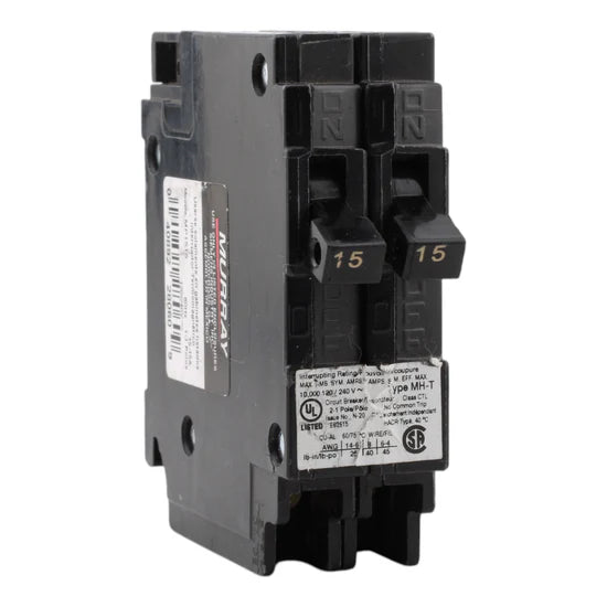 Murray MP1515 15A/15A 2-Pole Duplex Thermal-Magnetic Circuit Breaker – 1/2 Inch Width Per Pole – 120V