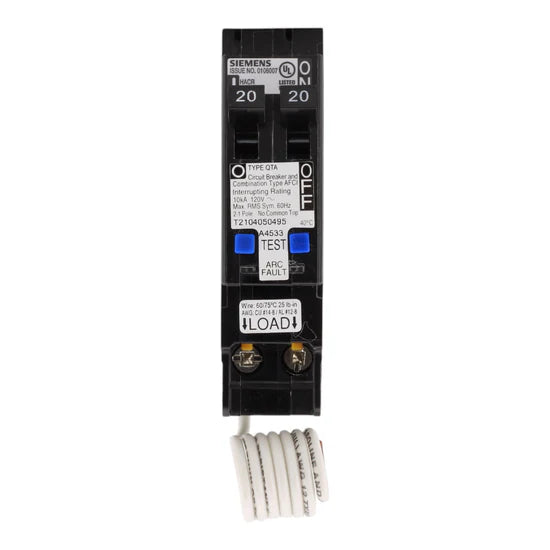 Siemens Q2020AFC 20A/20A Twin (Tandem) Combination AFCI Circuit Breaker – Plug-In – 120V
