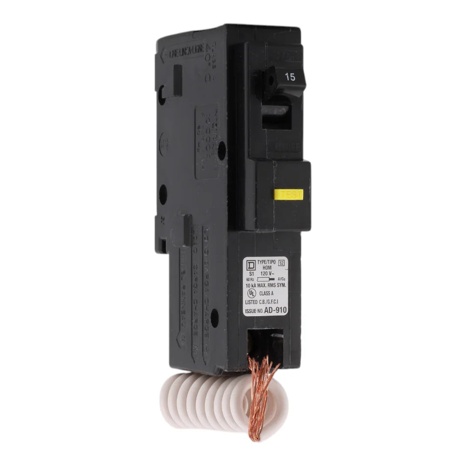 Square D HOM115GFI 15A 120V Single-Pole GFCI Circuit Breaker – Homeline – UL