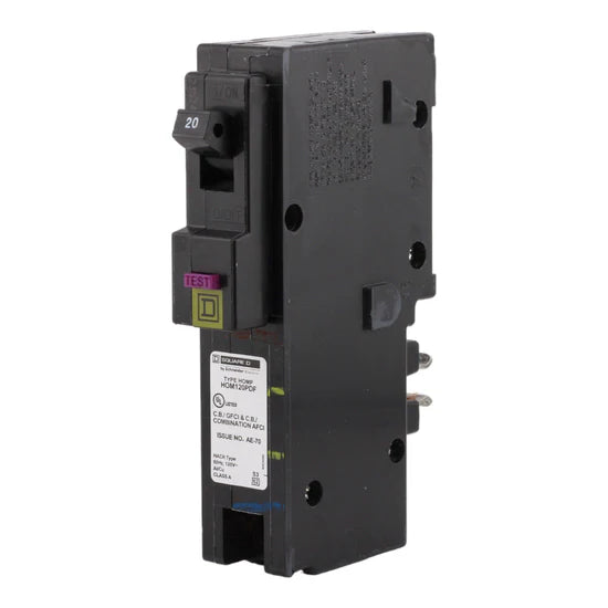 Square D HOM120PDF 20A 1-Pole Dual Function (AFCI/GFCI) Circuit Breaker – Plug-On Neutral – 120V