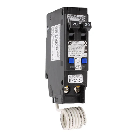 Siemens Q2020AFC 20A/20A Twin (Tandem) Combination AFCI Circuit Breaker – Plug-In – 120V