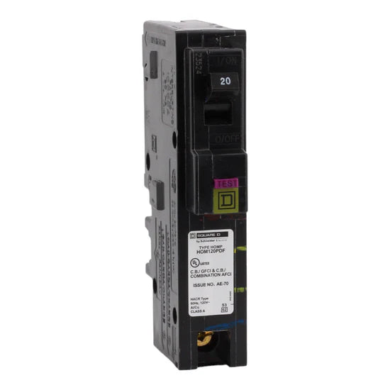 Square D HOM120PDF 20A 1-Pole Dual Function (AFCI/GFCI) Circuit Breaker – Plug-On Neutral – 120V