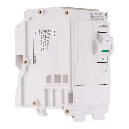 Leviton LB290 90A 2P Hydraulic-Magnetic Standard Circuit Breaker – Plug-On – 120/240V