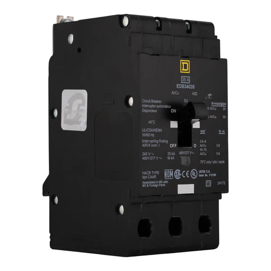 Square D EDB34035 35A 3-Pole Thermal-Magnetic – Bolt-On – 480Y/277V