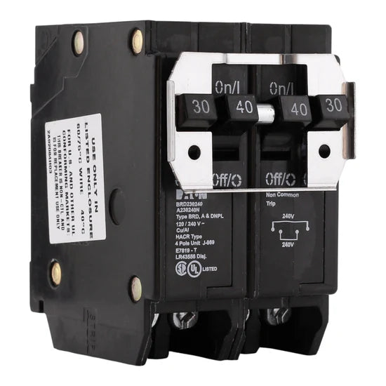 Eaton BR BRD230240 30A/40A 4-Pole Quad Thermal-Magnetic Circuit Breaker – 120/240V