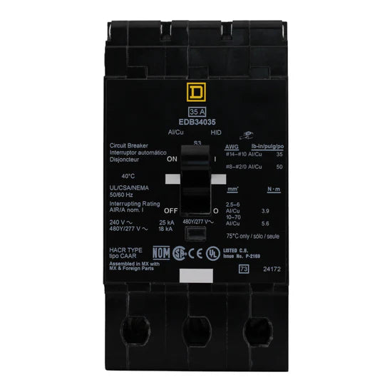 Square D EDB34035 35A 3-Pole Thermal-Magnetic – Bolt-On – 480Y/277V