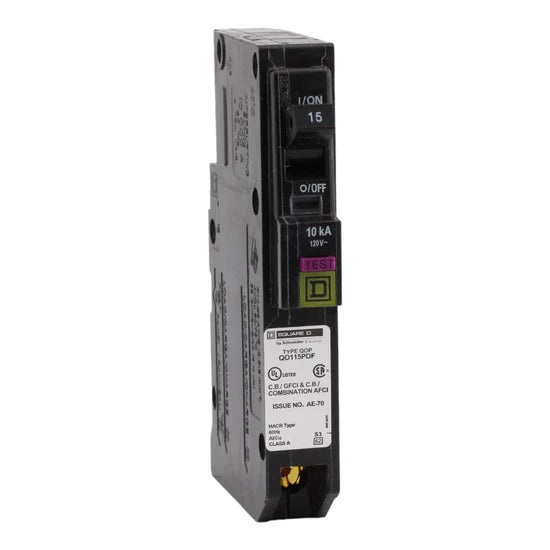 Square D QO115PDF 15A 1-Pole Dual Function Circuit Breaker – Plug-On Neutral – 120V