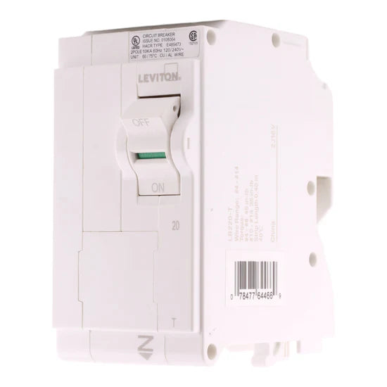 Leviton LB220-T 20A 2-Pole Thermal Magnetic Circuit Breaker – Plug-On – 120/240V