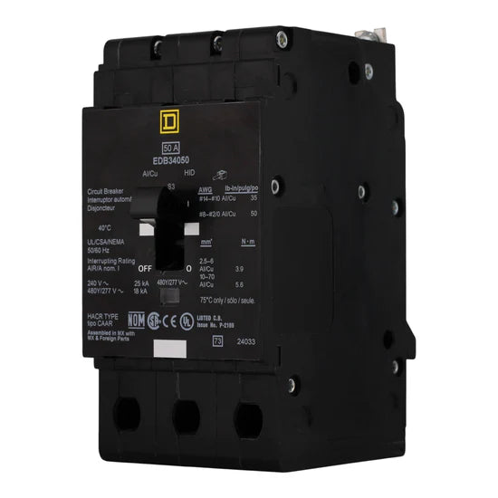 Square D EDB34050 50A 3-Pole Thermal-Magnetic – Bolt-On – 480Y/277V