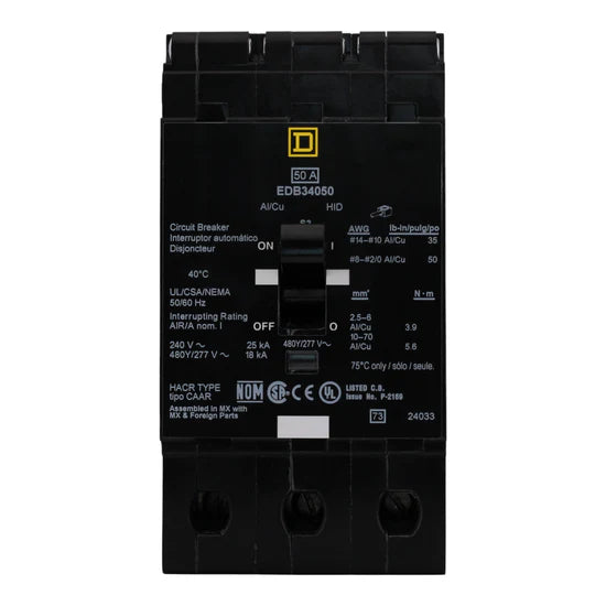 Square D EDB34050 50A 3-Pole Thermal-Magnetic – Bolt-On – 480Y/277V