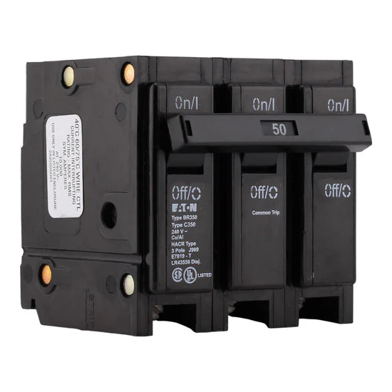 Eaton BR BR350 50A 3P Thermal-Magnetic Circuit Breaker – Plug-On – 240V