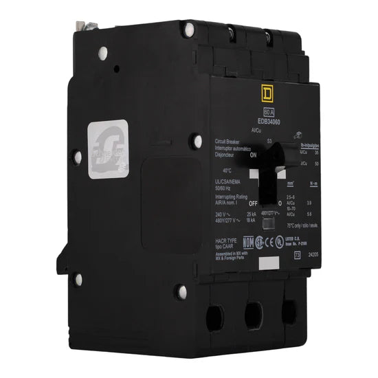 Square D EDB34060 60A 3-Pole Thermal-Magnetic – Bolt-On – 480Y/277V