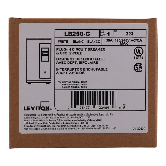 Leviton LB250-G: 50A 2P 120/208-240V GFCI Plug-On Neutral Circuit Breaker