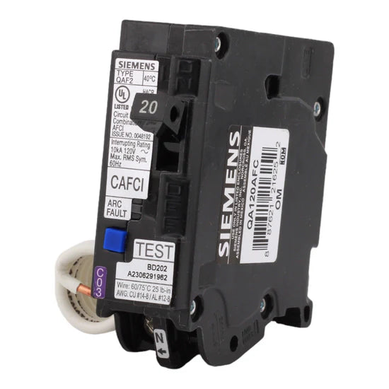 Siemens QA120AFC 20A 1-Pole Combination AFCI Circuit Breaker – Pigtail Neutral – 120V