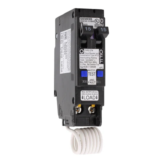 Siemens Q1515AFC 15A/15A Twin (Tandem) Combination AFCI Circuit Breaker – Plug-In – 120V