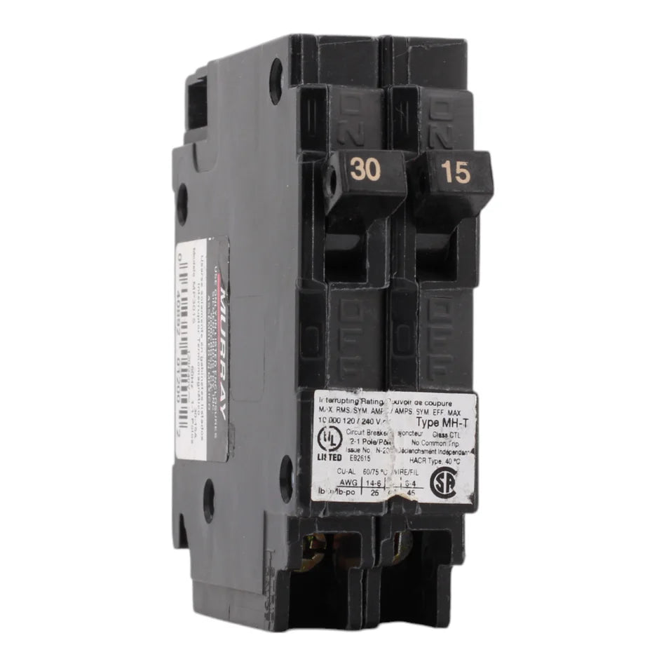 Murray MP3015 30/15A 120V 2-Pole Duplex Thermal Magnetic Circuit Breaker – Type MH-T