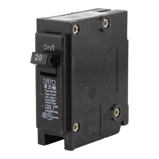 Eaton BR120 20A 1-Pole Thermal Magnetic Circuit Breaker – Plug-On – 120/240V