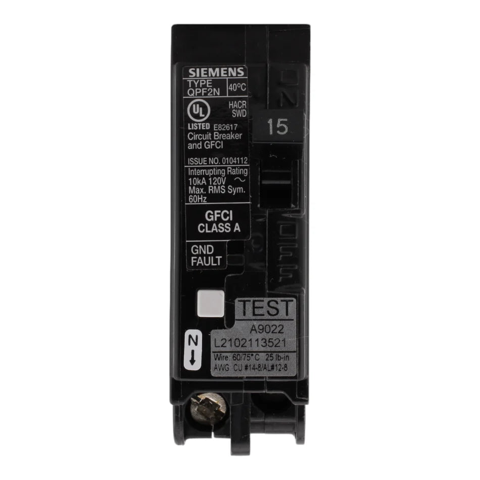 Siemens QF115AN 15A 120V Single-Pole GFCI Circuit Breaker